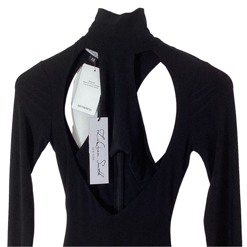 LAQUAN SMITH Size XS NWT Cutout Stretch Jersey Turtleneck Gown Maxi Dress Black - Picture 11 of 16